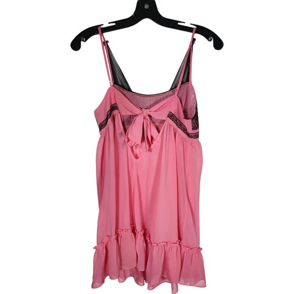 Betsey Johnson Pink Black Sheer Babydoll Top Ruffle Hem Flowy Coquette Size S - Picture 2 of 8